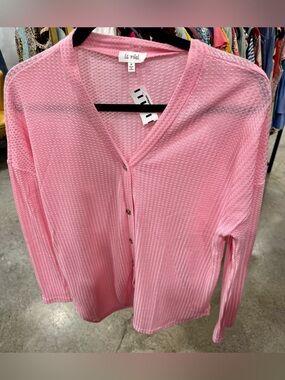 LA MIEL Pink Button-Front Textured Knit Top